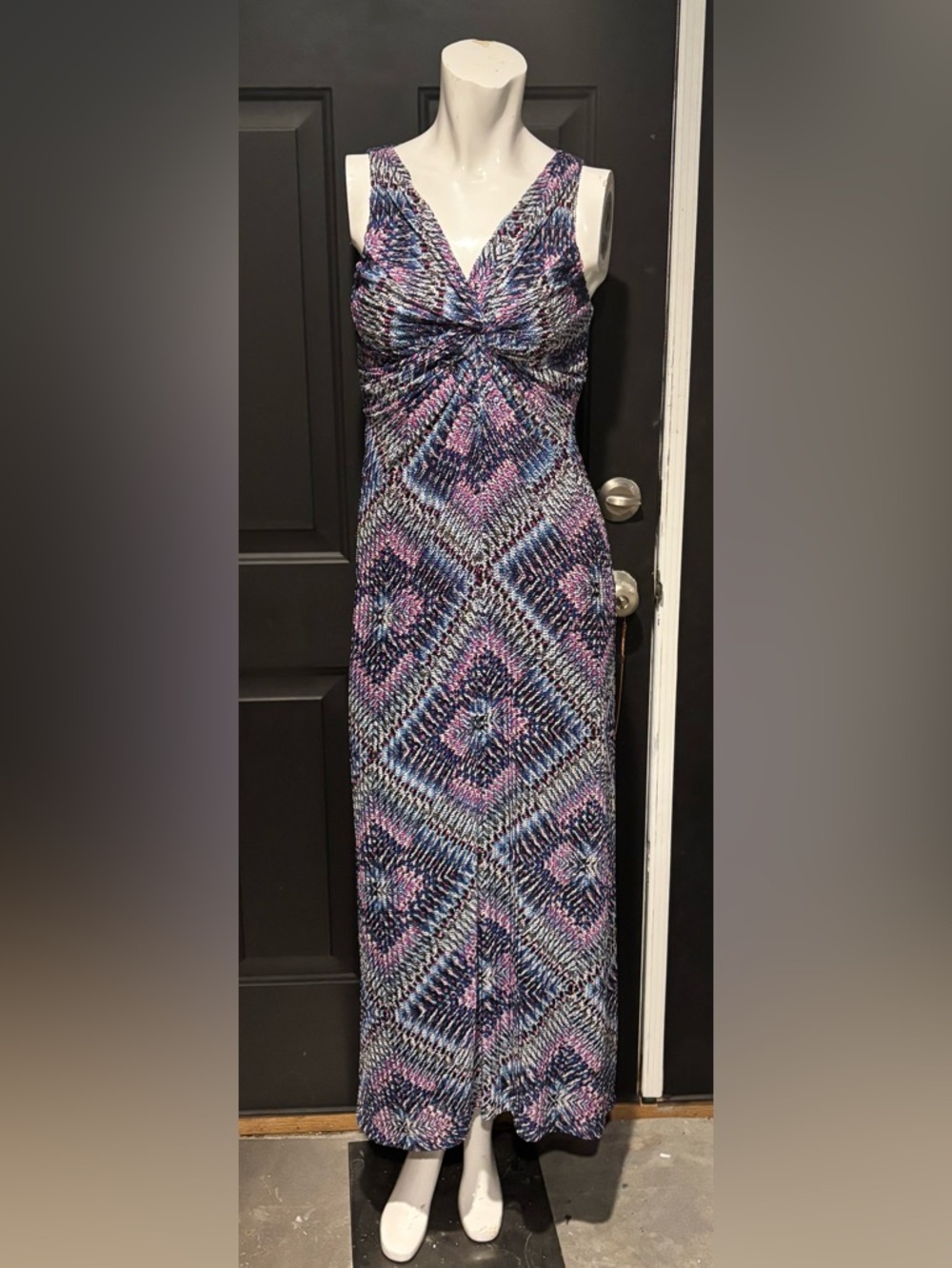 Chico's Multicolor Knit Sleeveless Maxi Dress in Blue & Pink Pattern